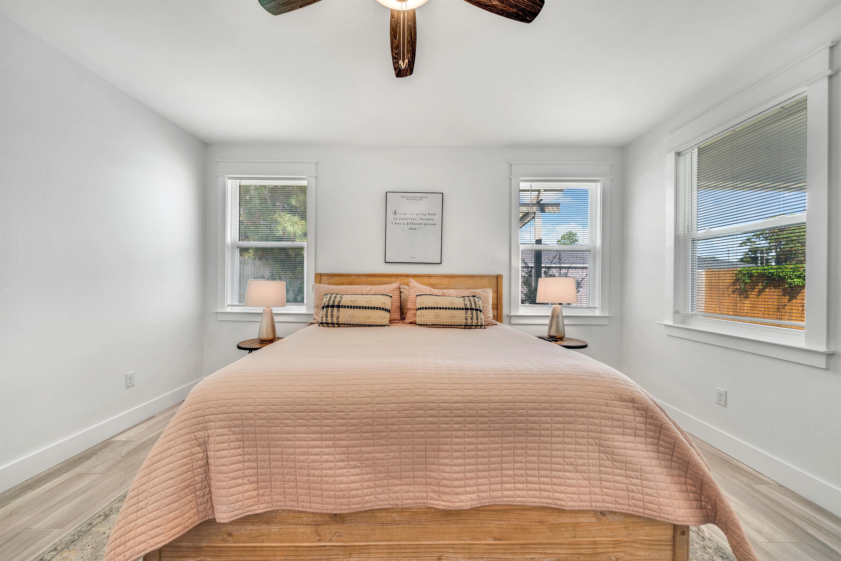 Catch up on sleep in this large bed in the Master Suite with a supportive memory foam mattress. The window blinds help you sleep in as late as you want.
