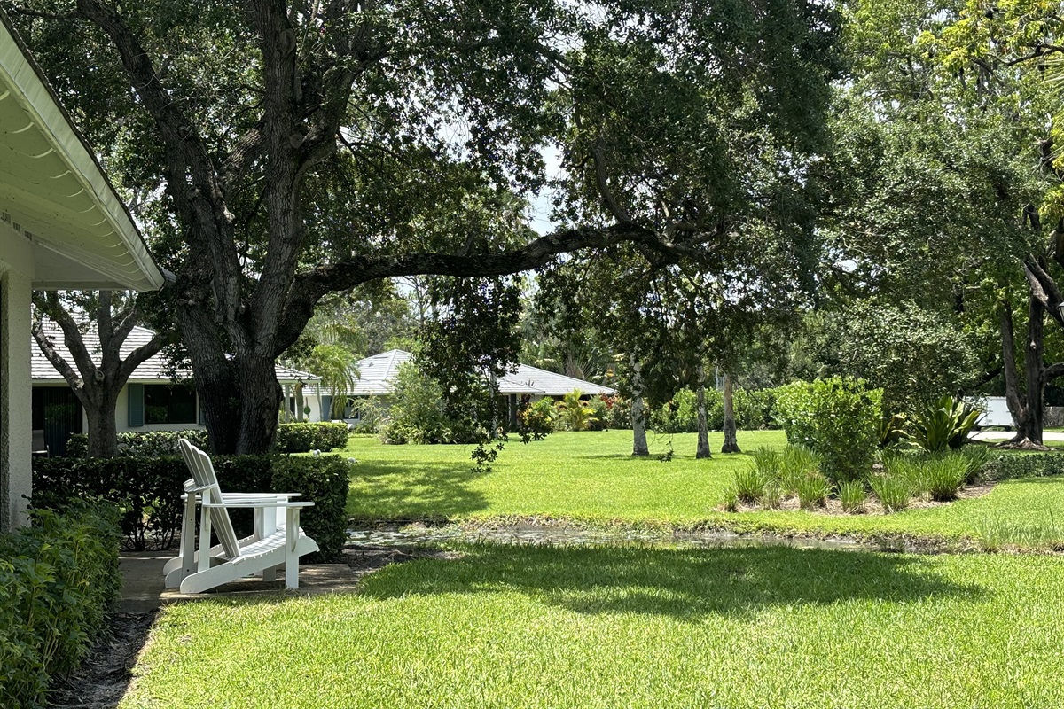 A large tree provides plenty of shade so you can comfortably enjoy sitting outside.