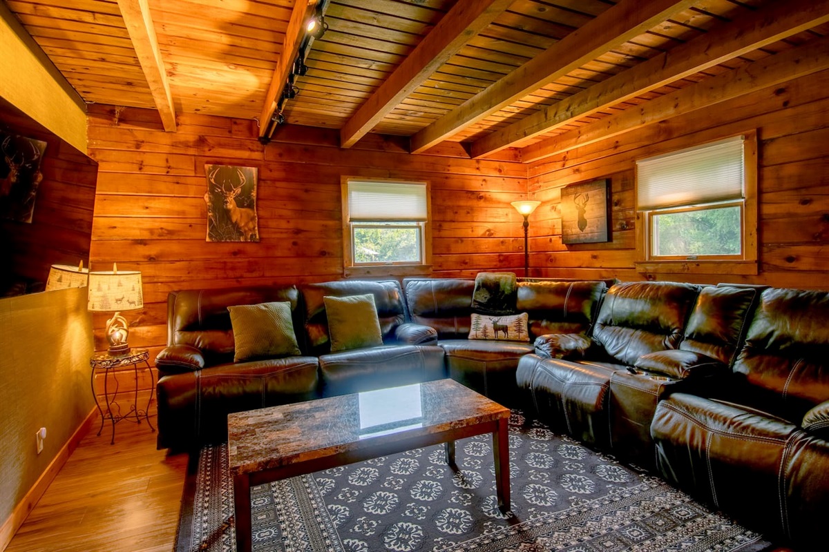 An inviting place to sit and watch your streamed shows on the Roku TV. The TV can swing out to allow viewing from multiple positions.