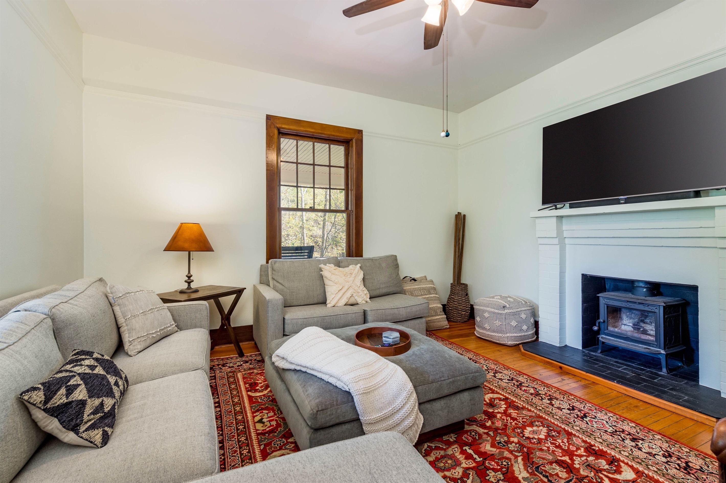 Extra comfortable living room with woodstove & smart TV. Kick back and chill