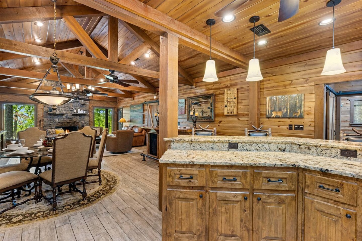 A warm, open kitchen that keeps everyone together while meals are being made.