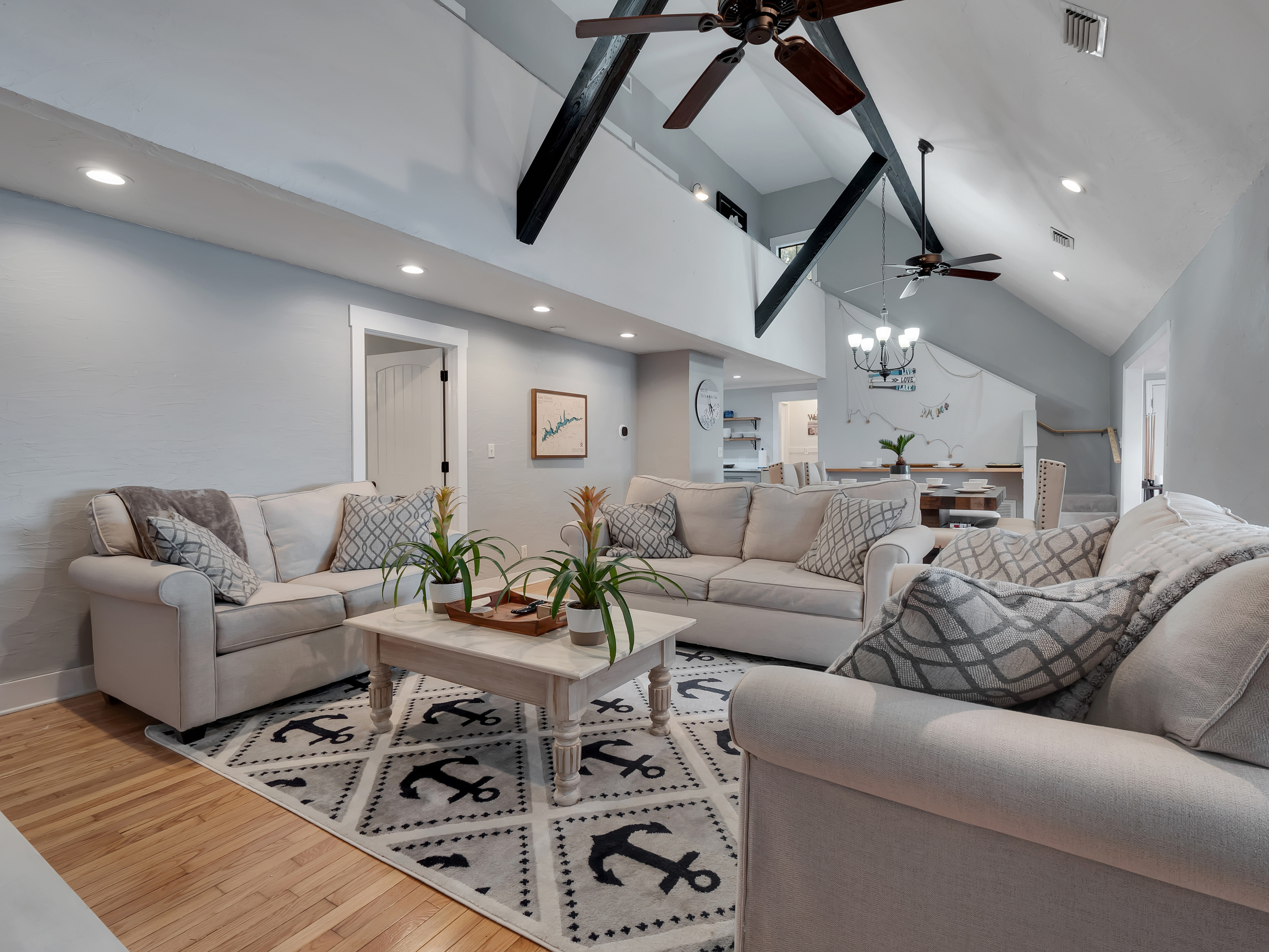 Main area living room. 4k tv, gas fireplace, queen sleeper sofa