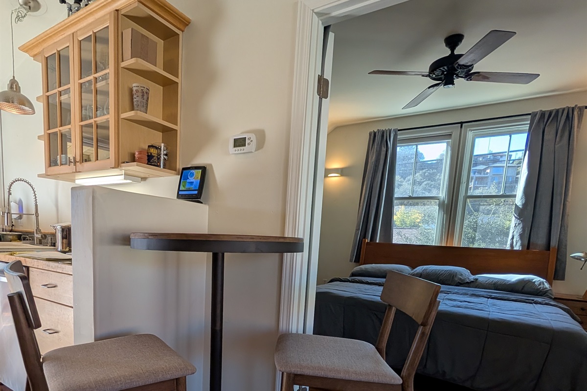 dining area, bedroom has French doors