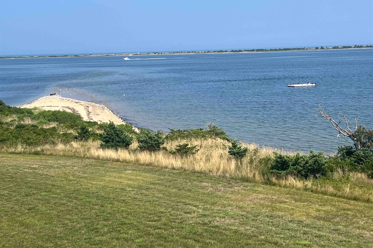 Views toward Cape Pogue, the sand spit and swimming platform