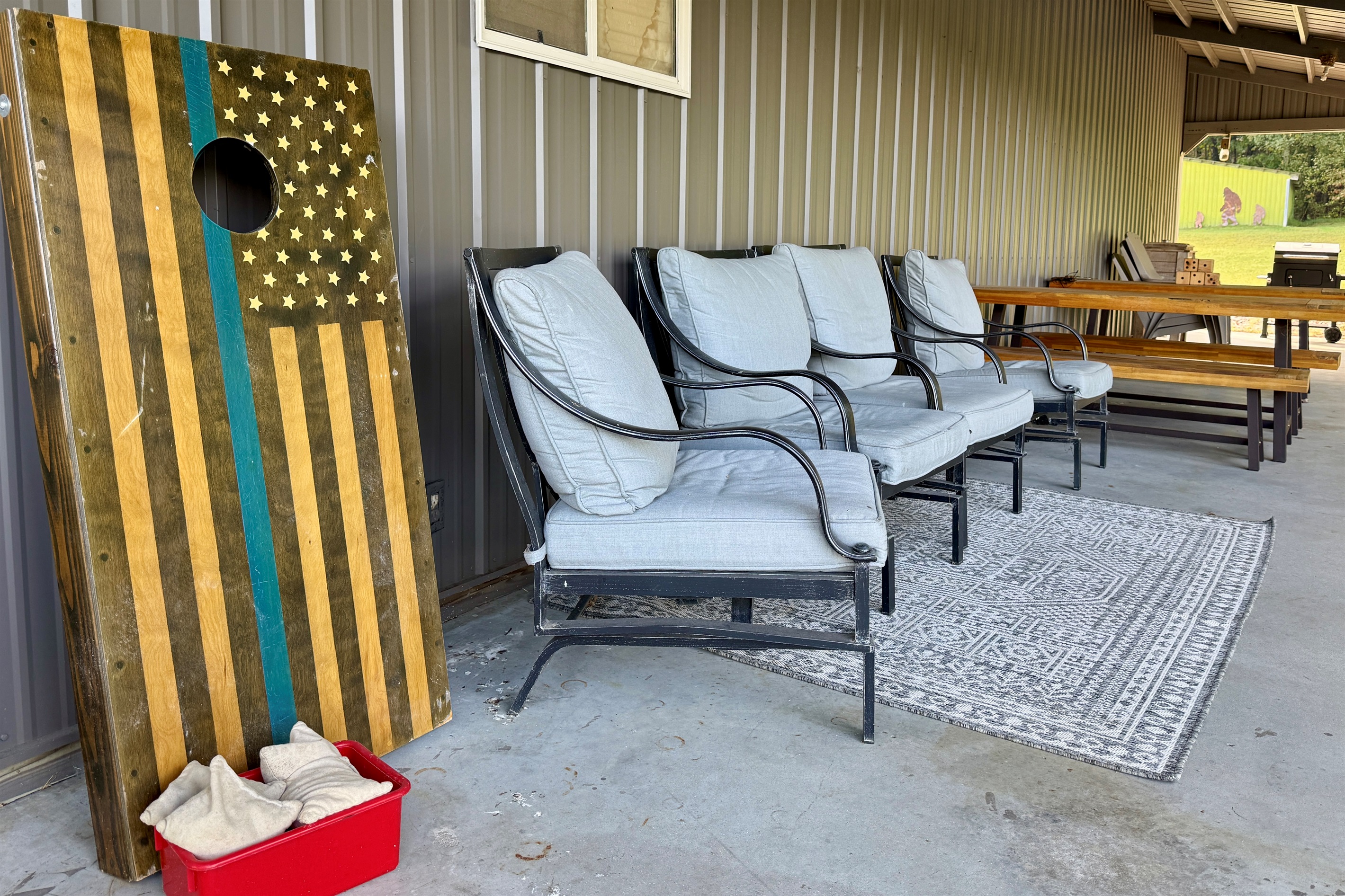 Bags game and comfortable seating outdoors