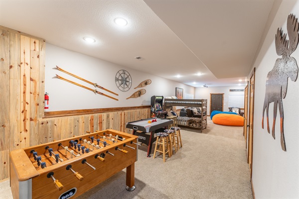 Kids love the game/theater room and the adults can gather in the living room for quiet conversations.