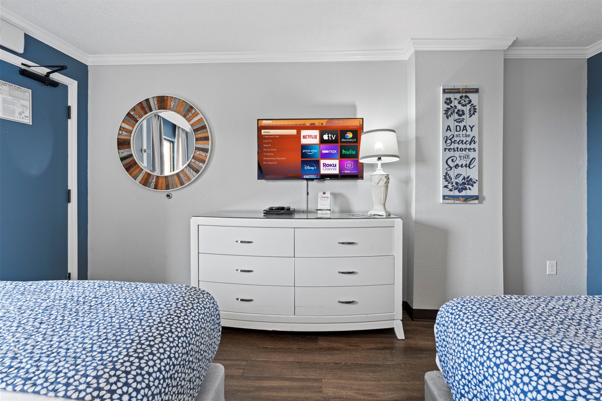 Relax and enjoy smart TV's from both the bedroom and living room