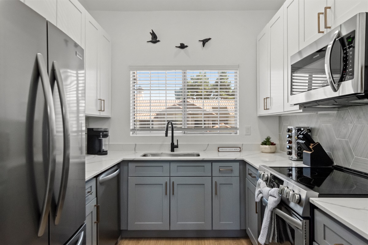 Clean and spacious kitchen with all basic cooking needs provided.