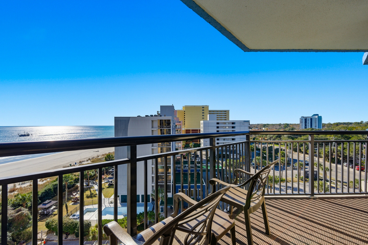 Balcony seating with ocean and resort views