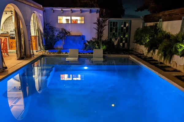 The pool and hot tub at night with the lights are awesome to extend the daytime fun into the night. 