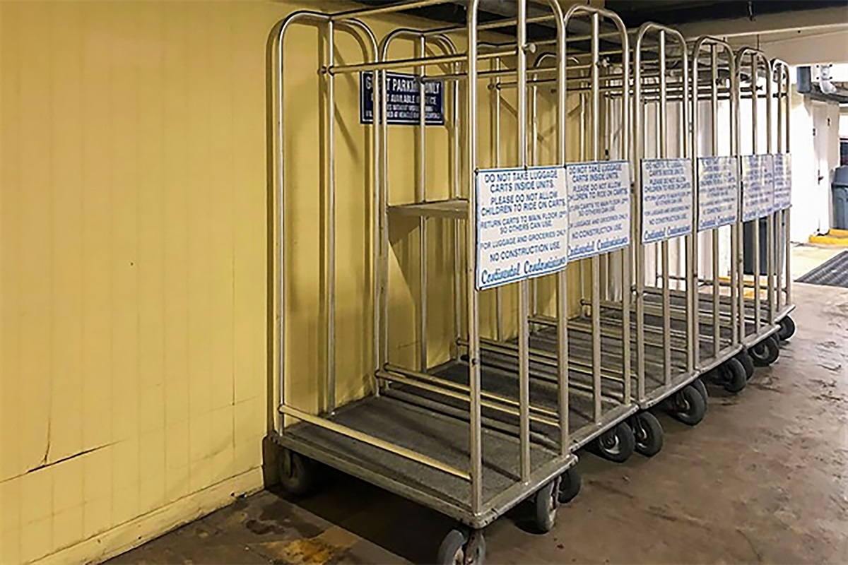 Luggage carts in the garage area