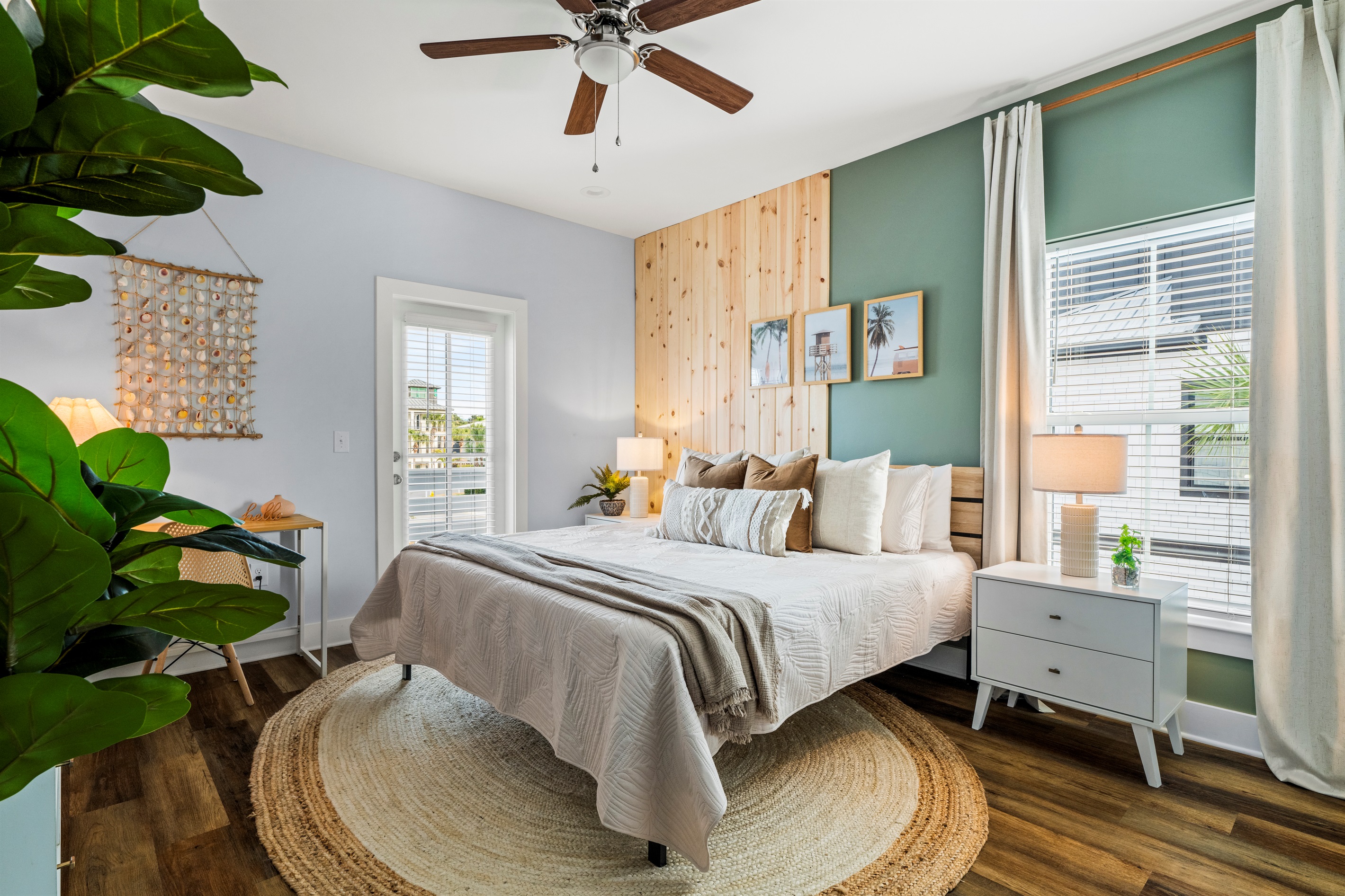 A peaceful coastal bedroom with warm wood accents and soft natural light. Wake up refreshed and ready for another sunny day at Miramar Beach.