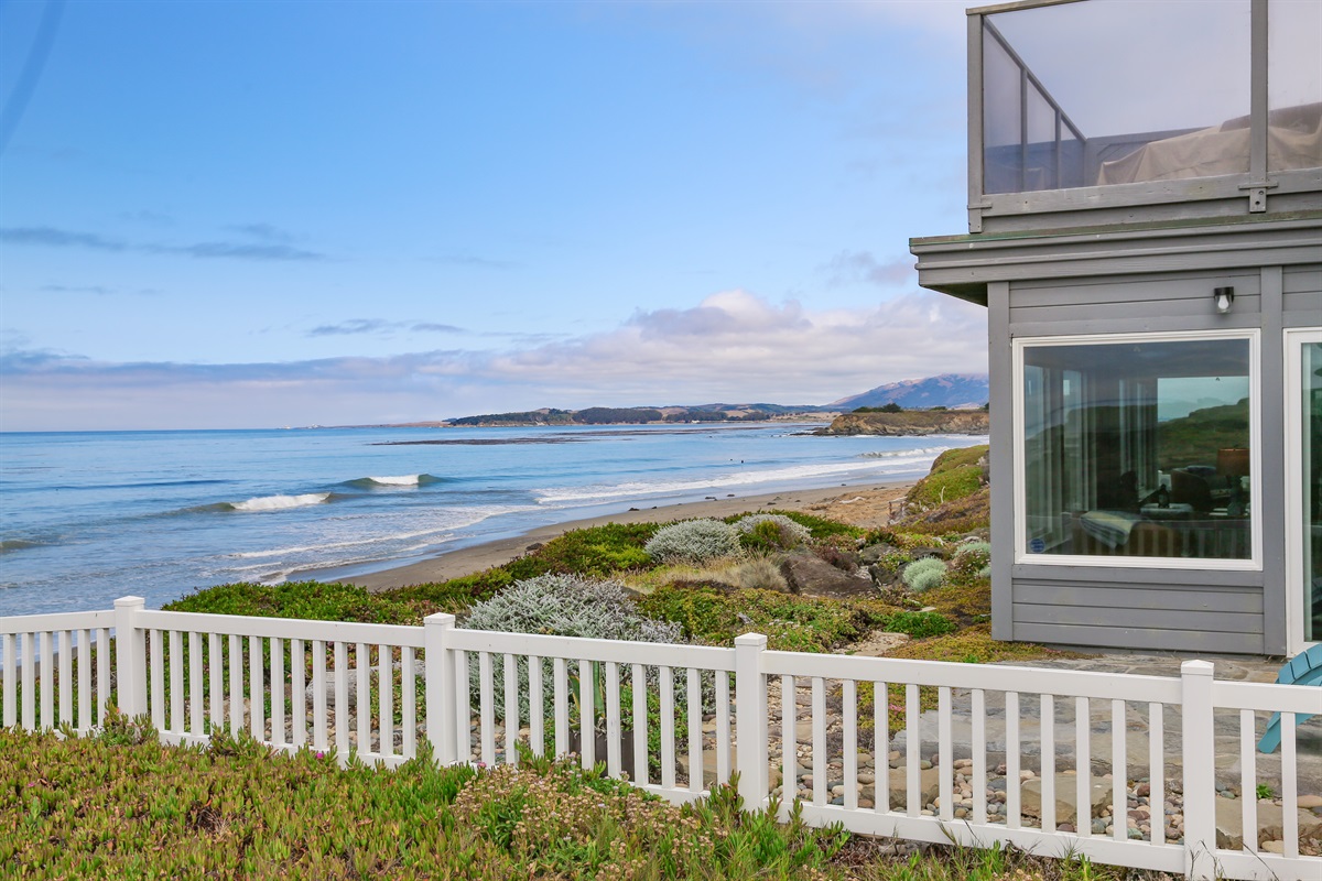 Back patio and blue ocean