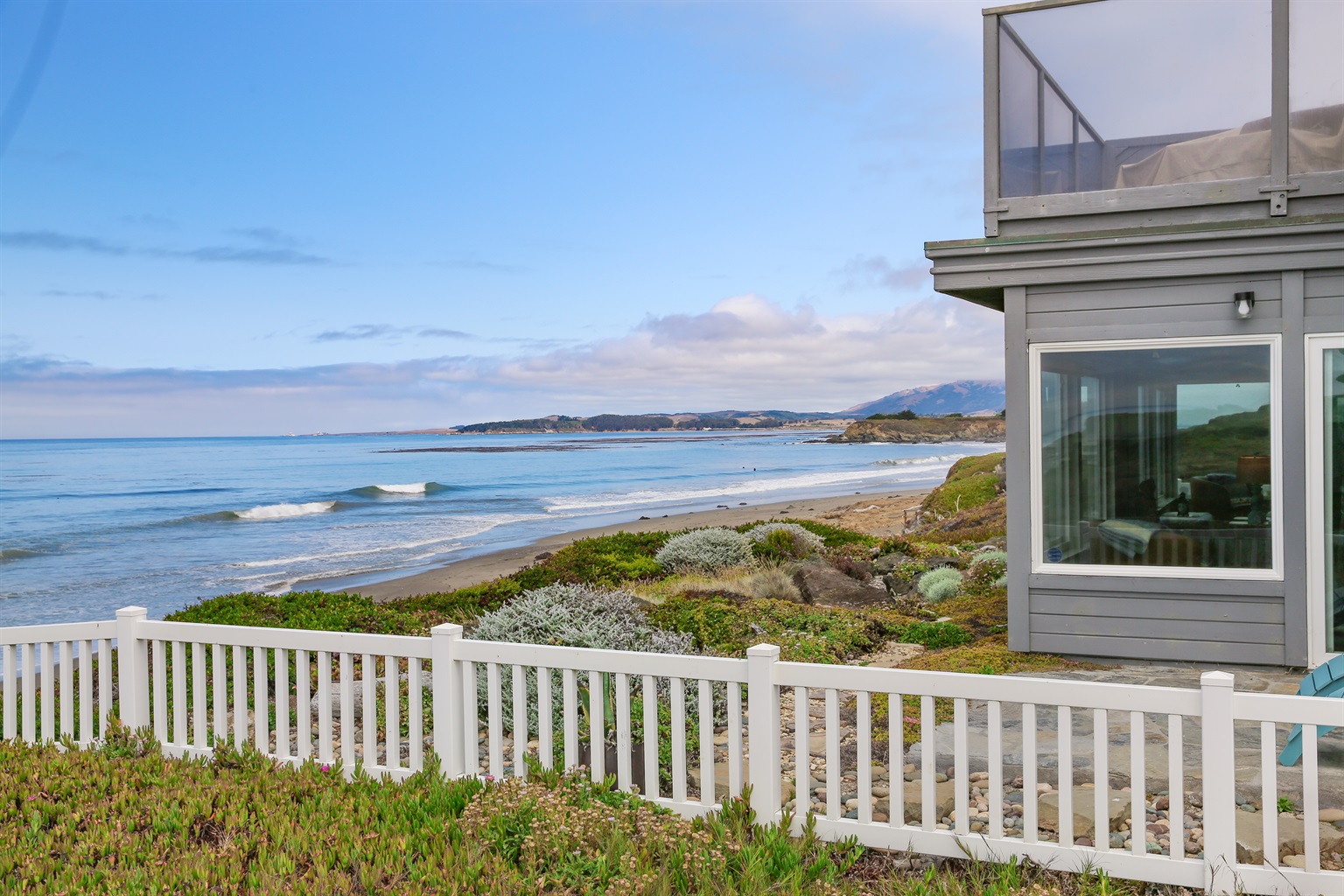 Back patio and blue ocean