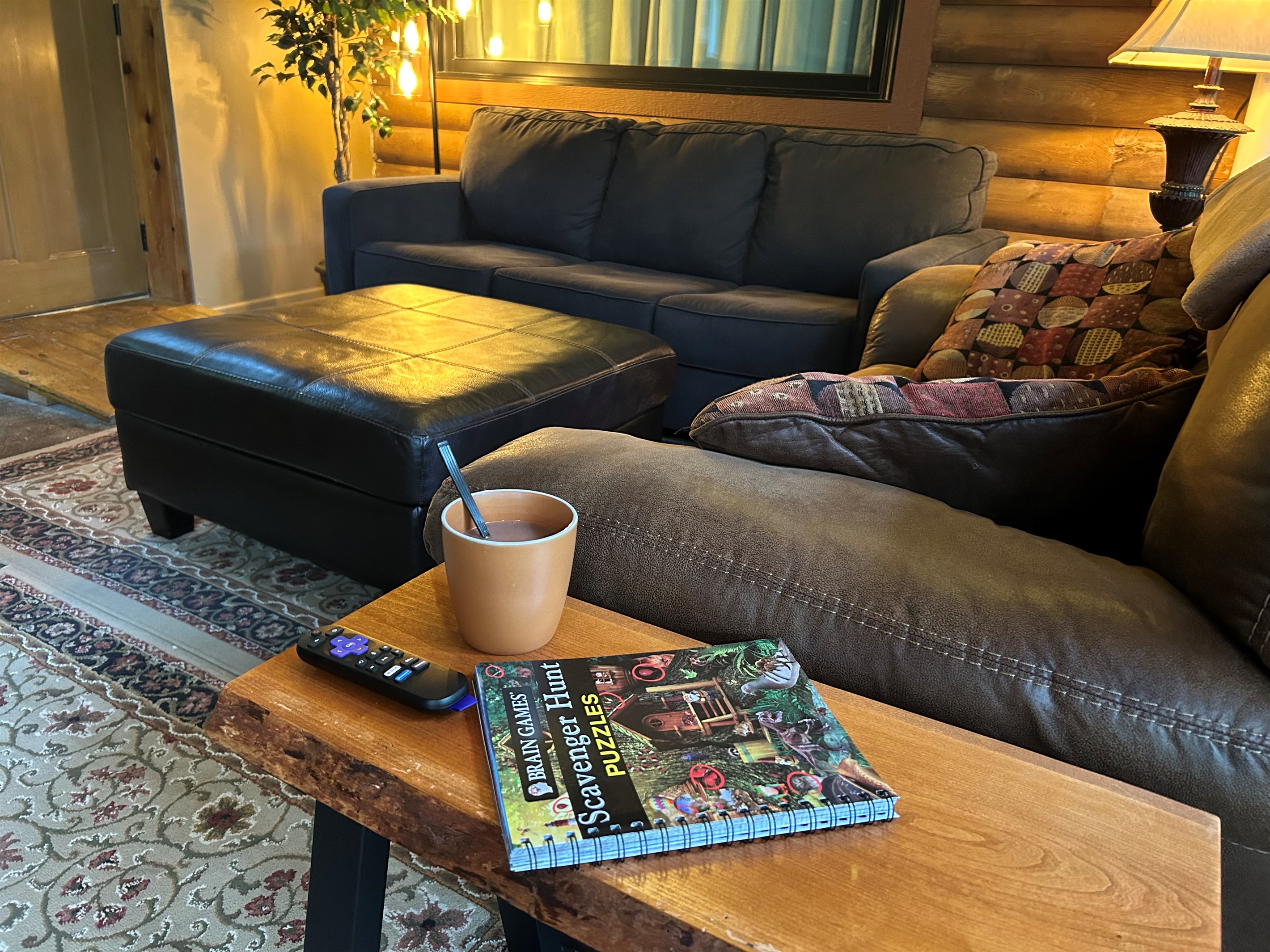 The sunroom is a cozy place to watch TV or test your observation skills through one of our scavenger hunt puzzle books.