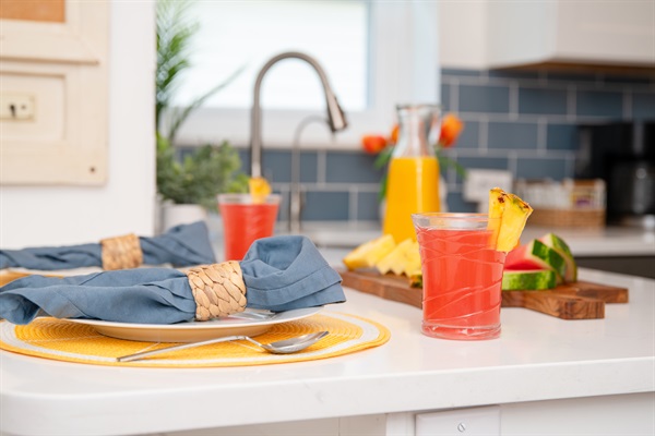 Bright and warm beachy breakfast bar.