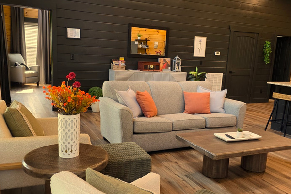 This inviting living space is perfect for movie nights and lazy afternoons