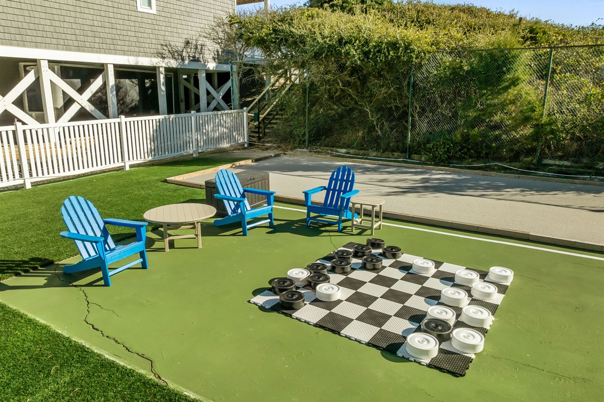 Outdoor games area with giant checkers