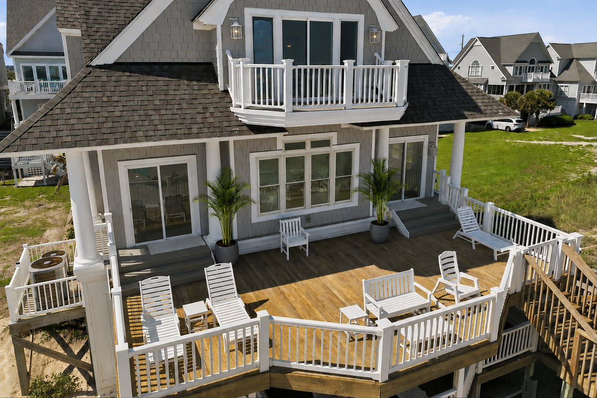 A stunning bird’s-eye view of the deck where ocean breezes, sunshine, and vacation memories come together.