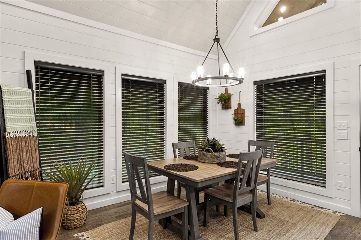 Enjoy your meals in a charming dining space that balances comfort and elegance effortlessly.
