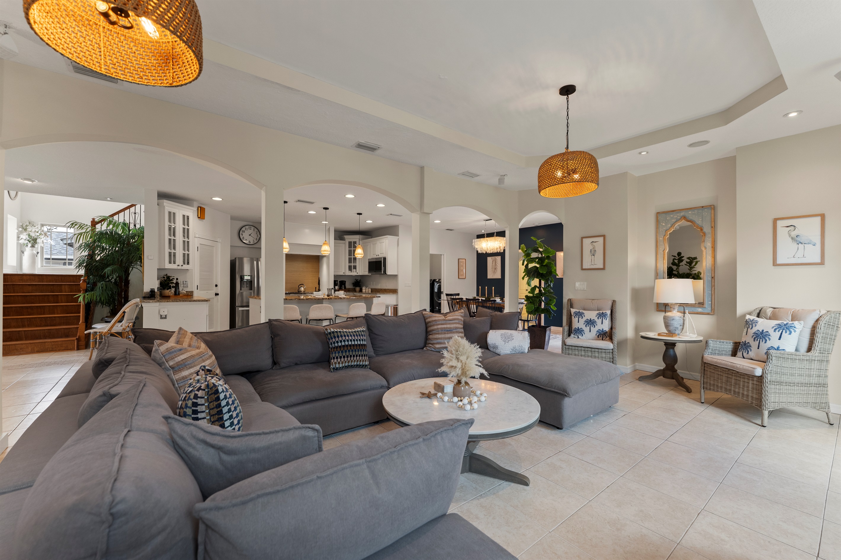 Spacious living room with a smart TV for your entertainment.