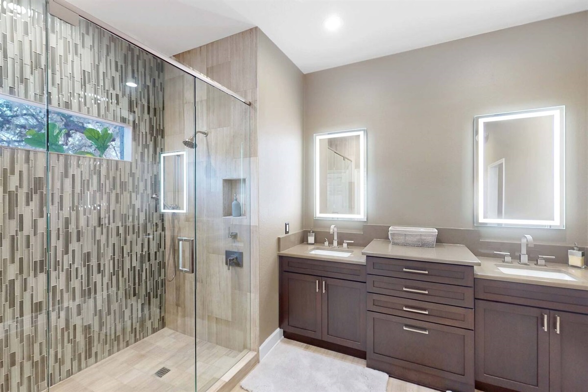 Spa-like bath w/ stone accents for soothing moments.