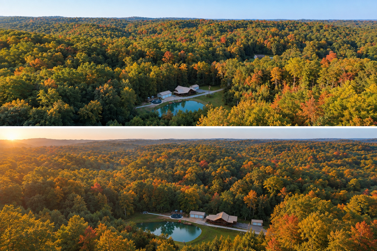 A private retreat surrounded by acres of peaceful woodland.