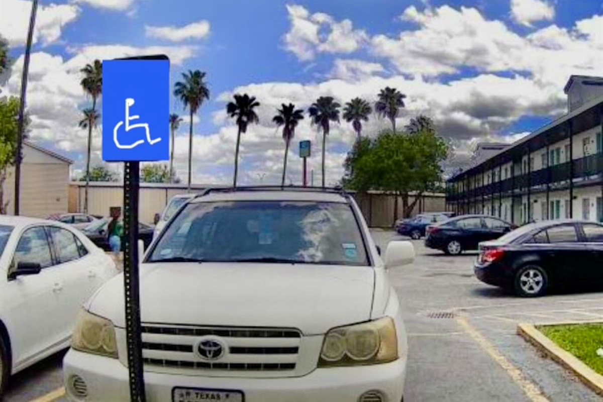 Accessible parking area shown near the unit