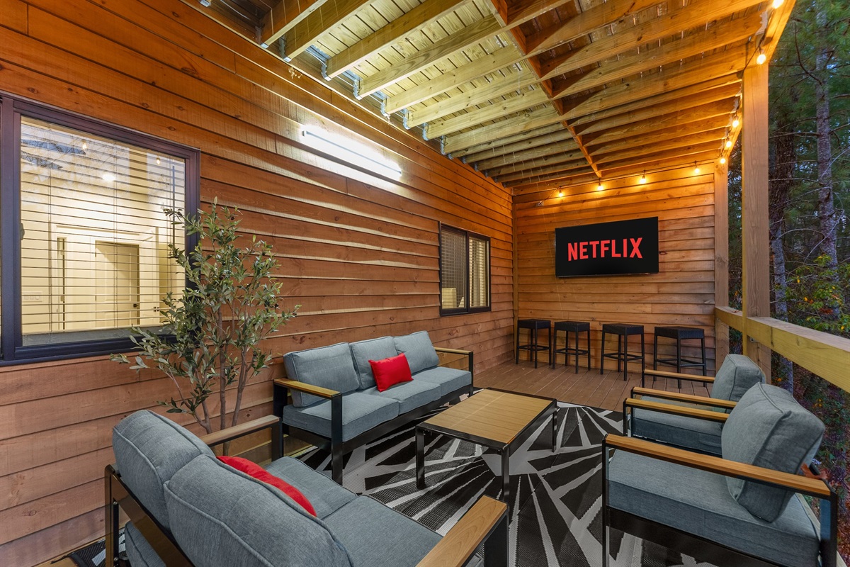 Enjoy your favorite shows outdoors at twilight with our outdoor TV