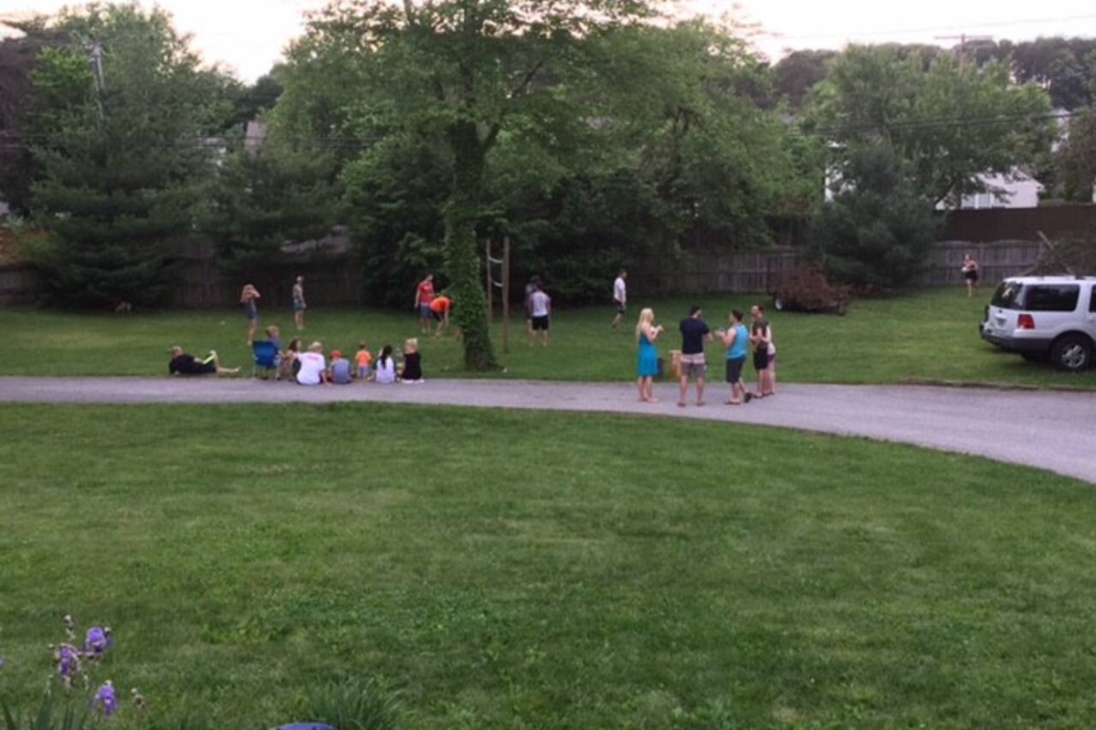 Front yard area for playing volleyball