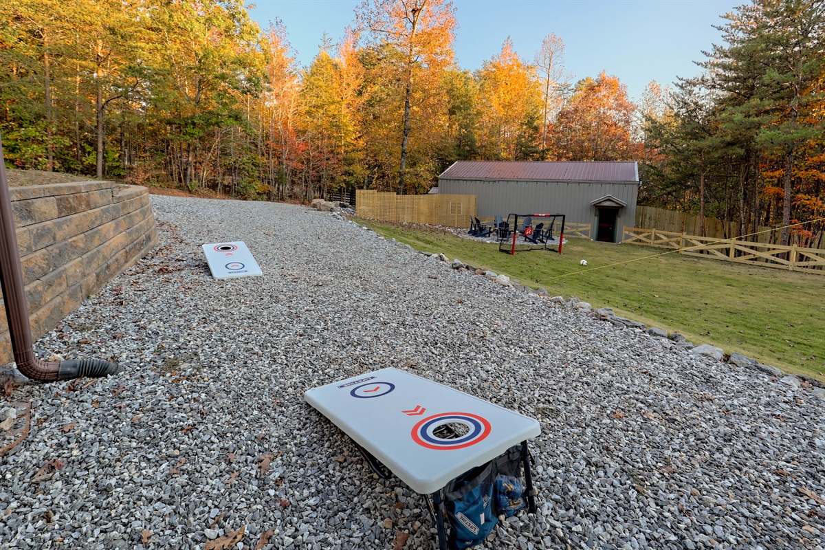 Perfect spot for a friendly cornhole match in the backyard.