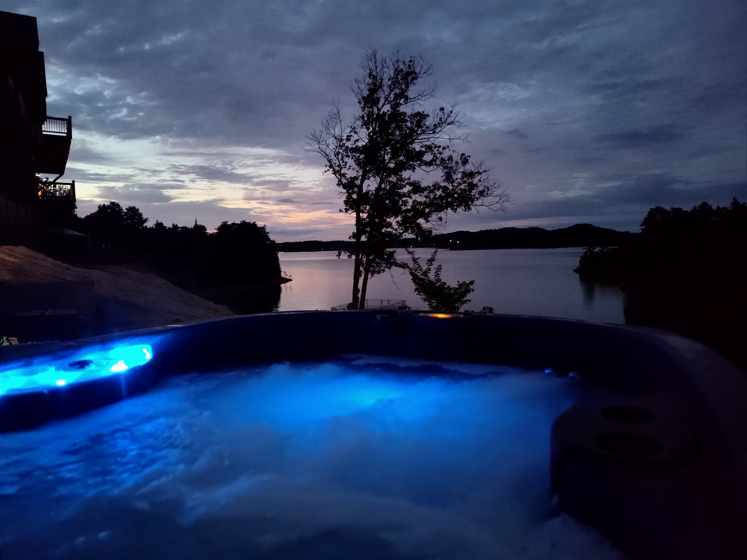 Hot tub overlooking lake