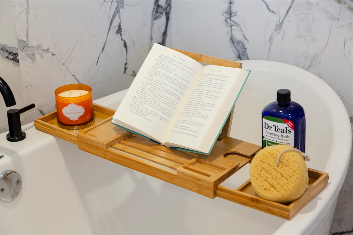 Soak and unwind in the inviting bathtub after a day of exploring Savannah.