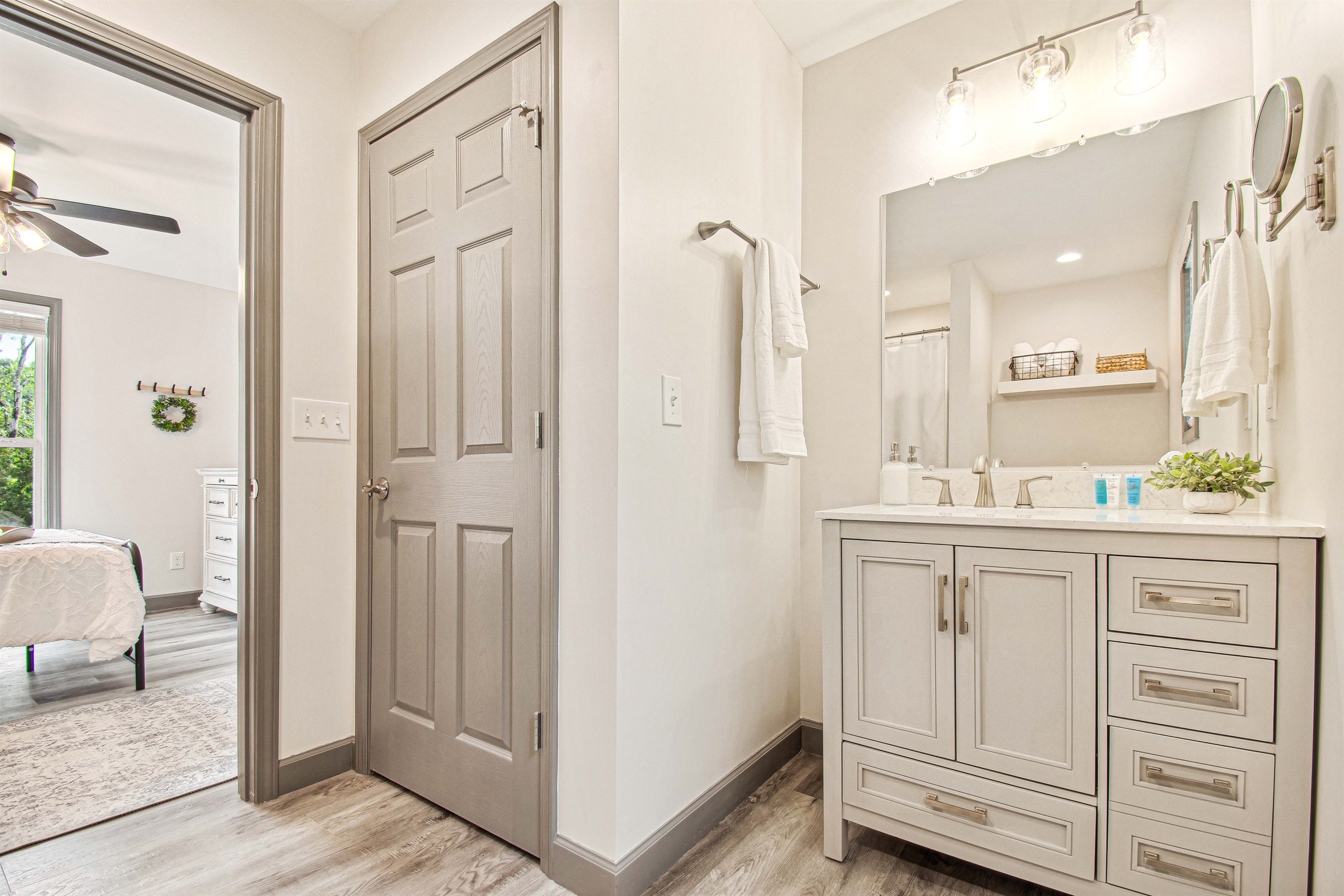 Lower-level master bathroom with complimentary toiletries.