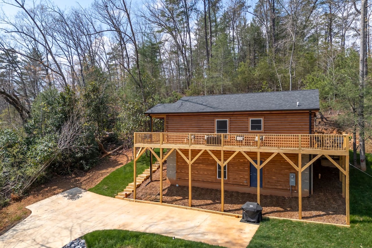 Front drone view of the cabin