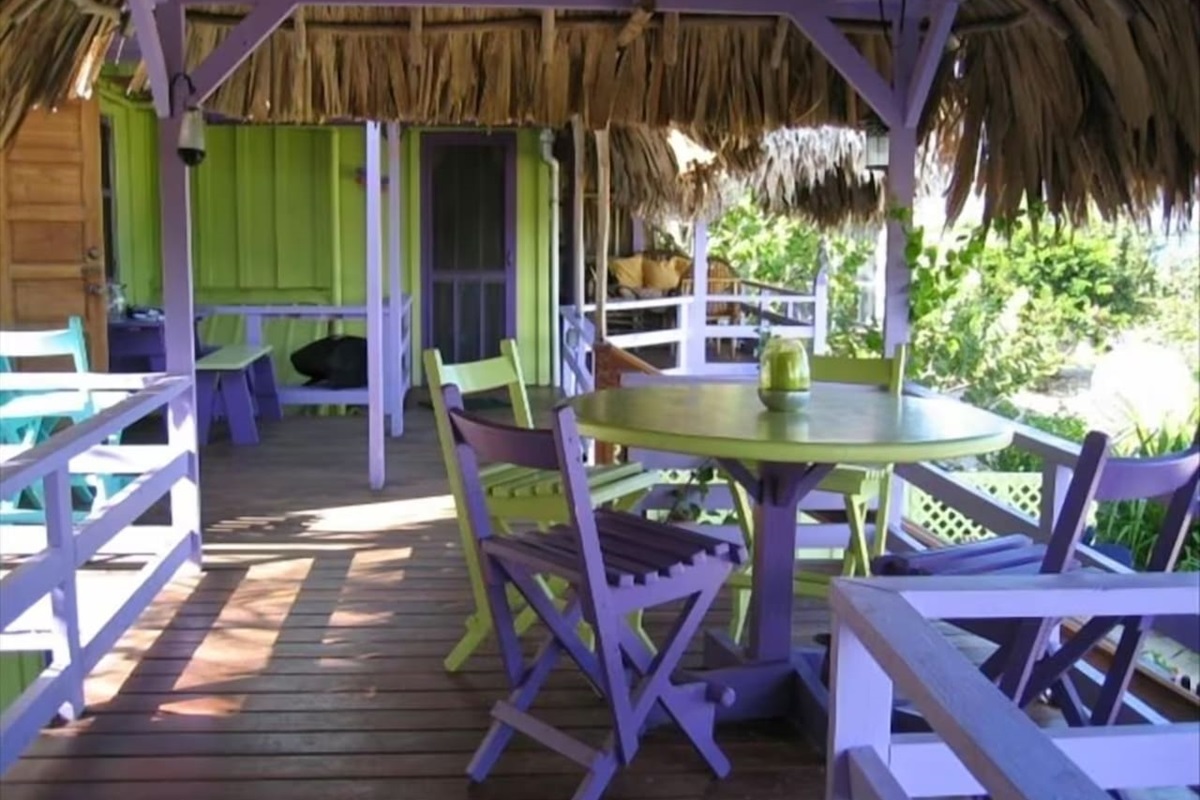Outdoor dining area with an amazing view.