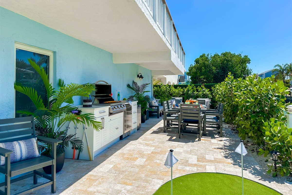 Around the corner, by the canal, is the BBQ area.