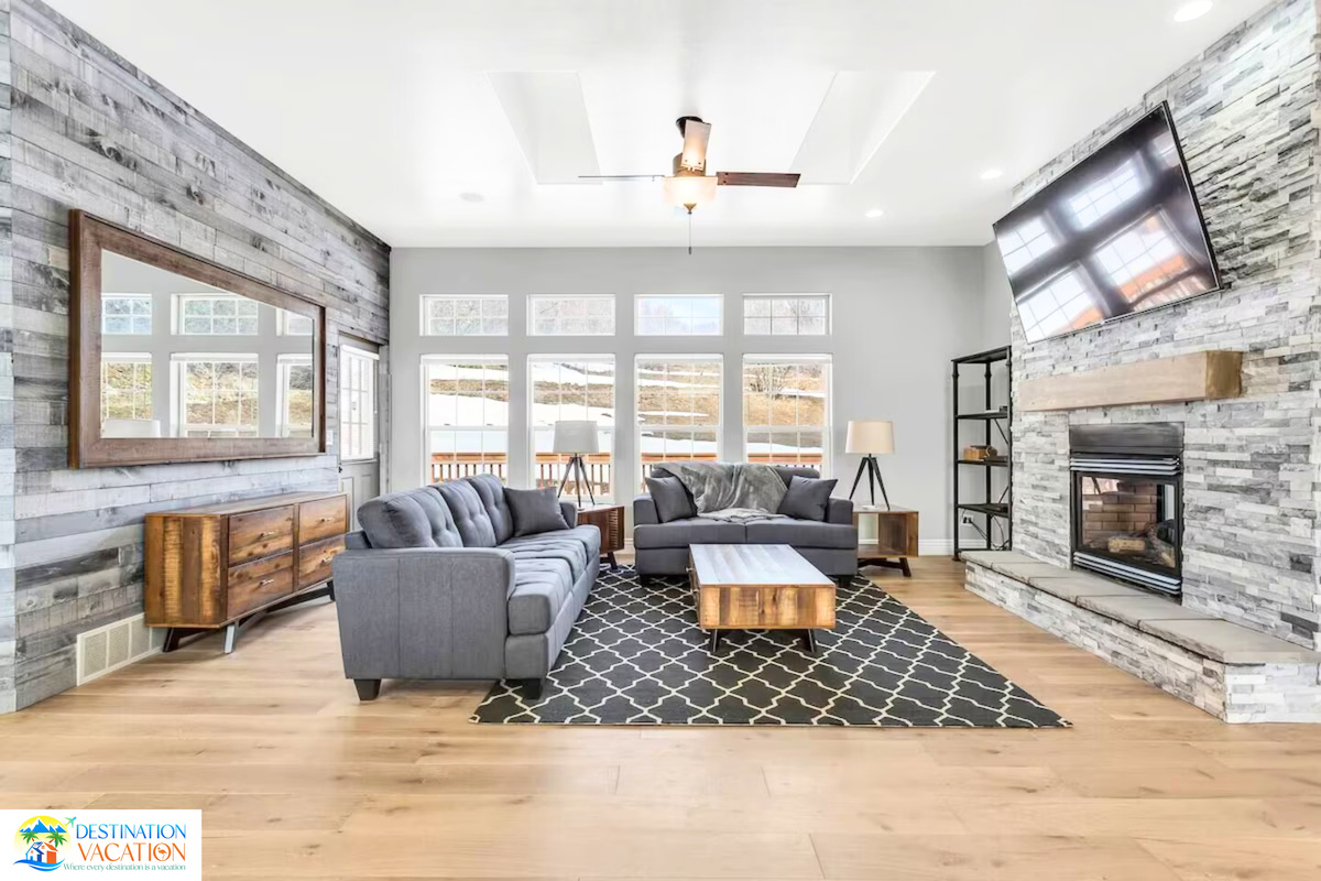 Bright great room designed for cozy mountain gatherings.