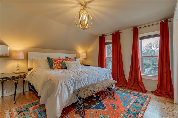 "Sink into luxury with a top-of-the-line mattress and premium bedding on this King bed. This room features a full-size closet, private safe, and vanity—perfec
