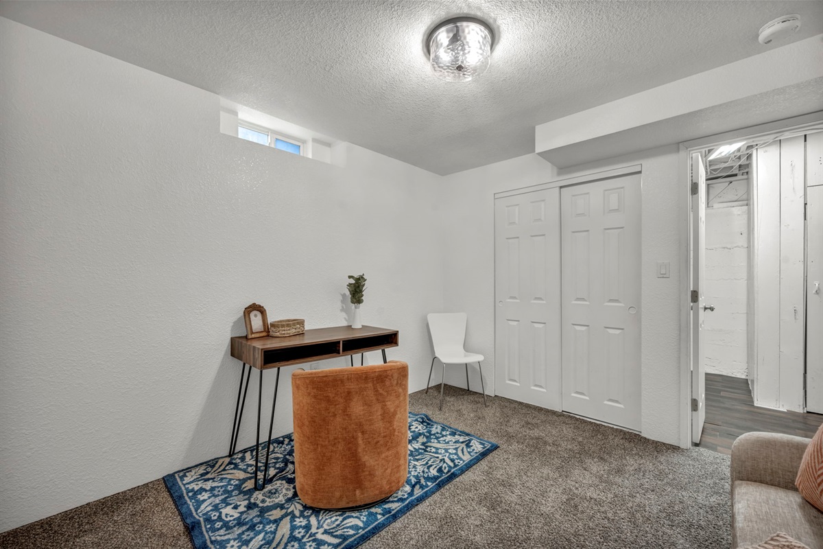 A quiet space with desk and chair.