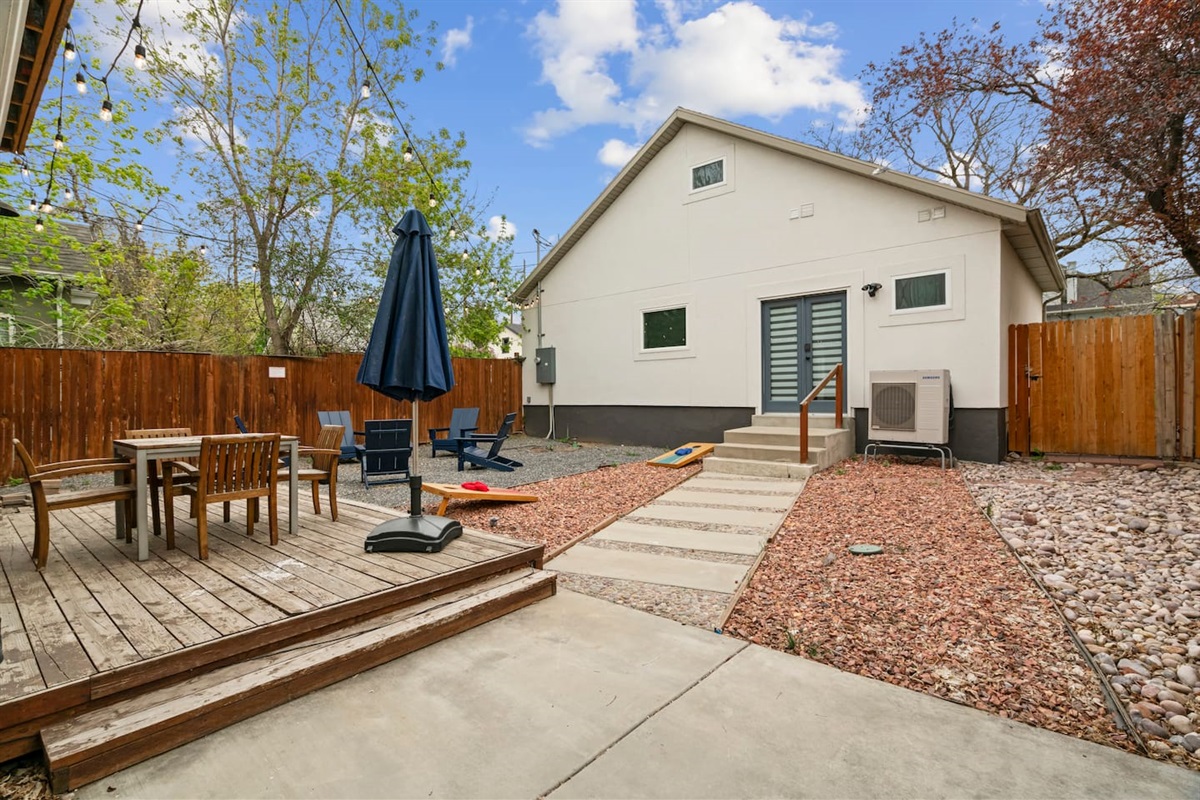 "Shared backyard space is fully fenced in and great for pups." - Caitlyn (March 2024). 

We love hosting your four-legged family members — and we’ve stocked cleanup bags and scoopers to make your pup’s stay as easy as yours.