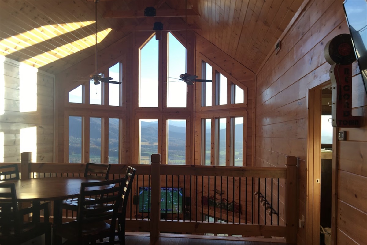 The view from the loft looking out of the church-style windows is breathtaking!