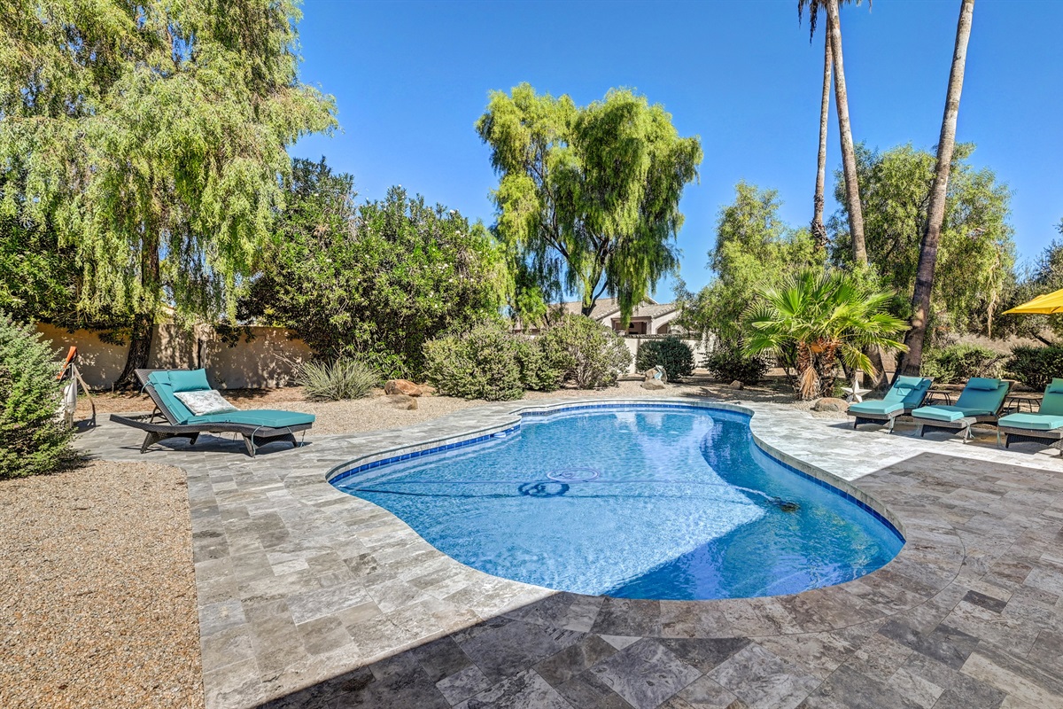 3/4 Acre Private Resort-Like Yard with Heated Poo.  We have a fence we can add if you have small children.l