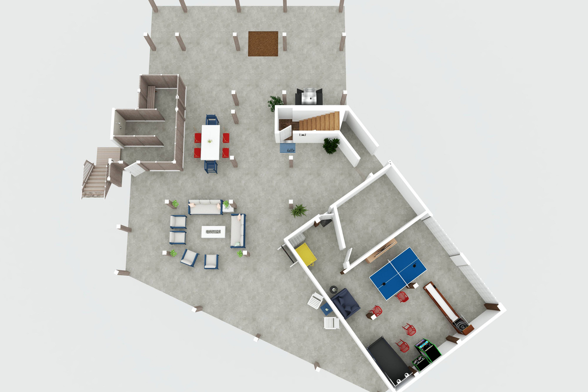 The ground level is packed with games, seating for relaxing near the firepit, and even swings at the dinner table. Propane grill is plumbed to the house. Firepit is on a tank. Easily handle an exchange at Circle K at Jamaica Beach.  