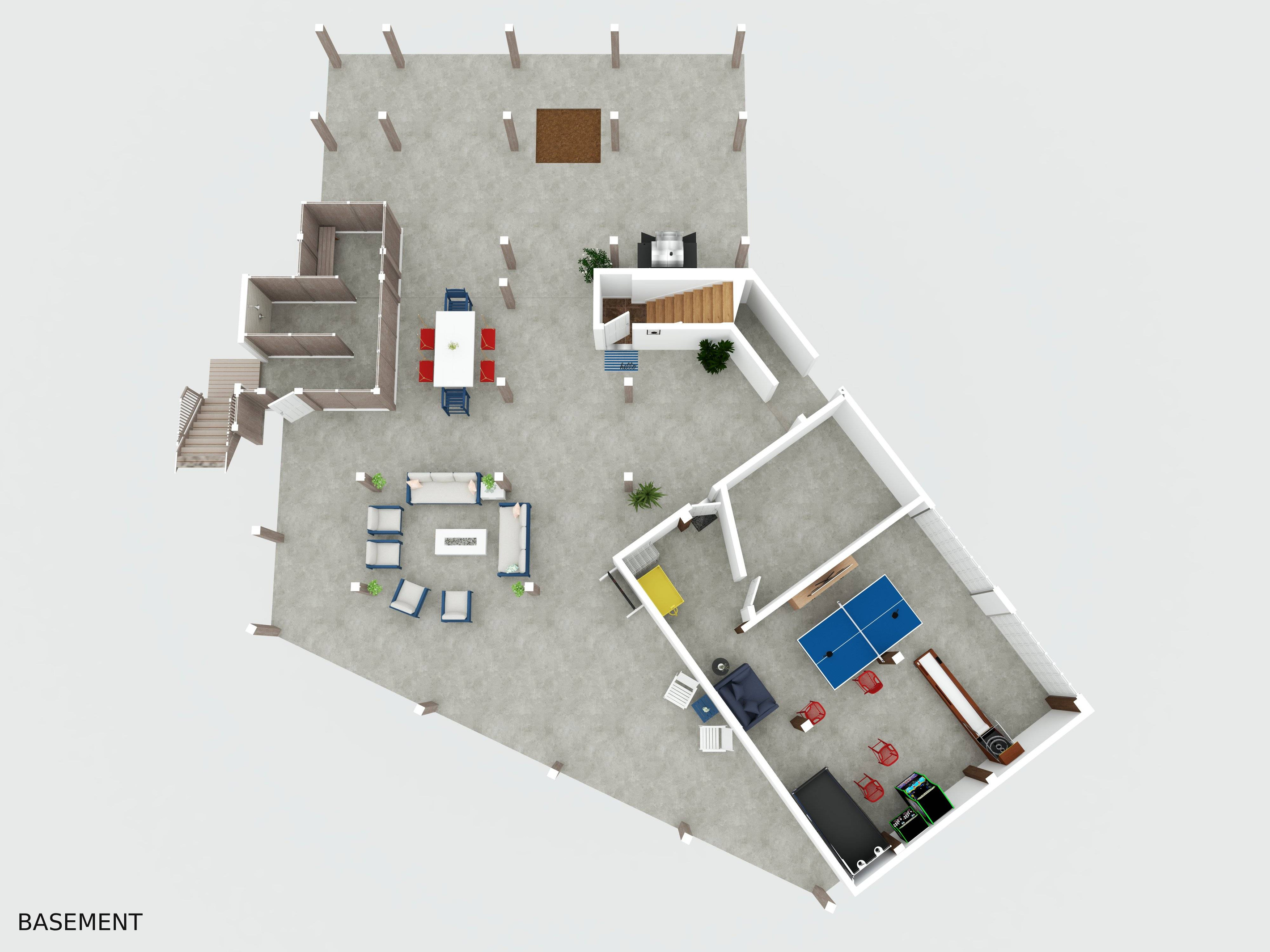 The ground level is packed with games, seating for relaxing near the firepit, and even swings at the dinner table. Propane grill is plumbed to the house. Firepit is on a tank. Easily handle an exchange at Circle K at Jamaica Beach.  