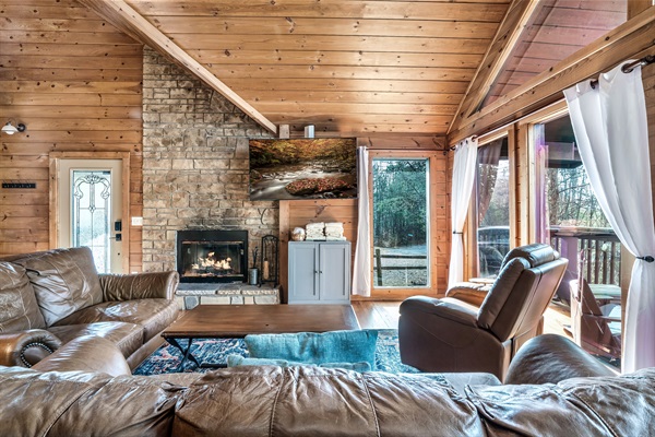 Wood Burning Fireplace and Flat Screen TV