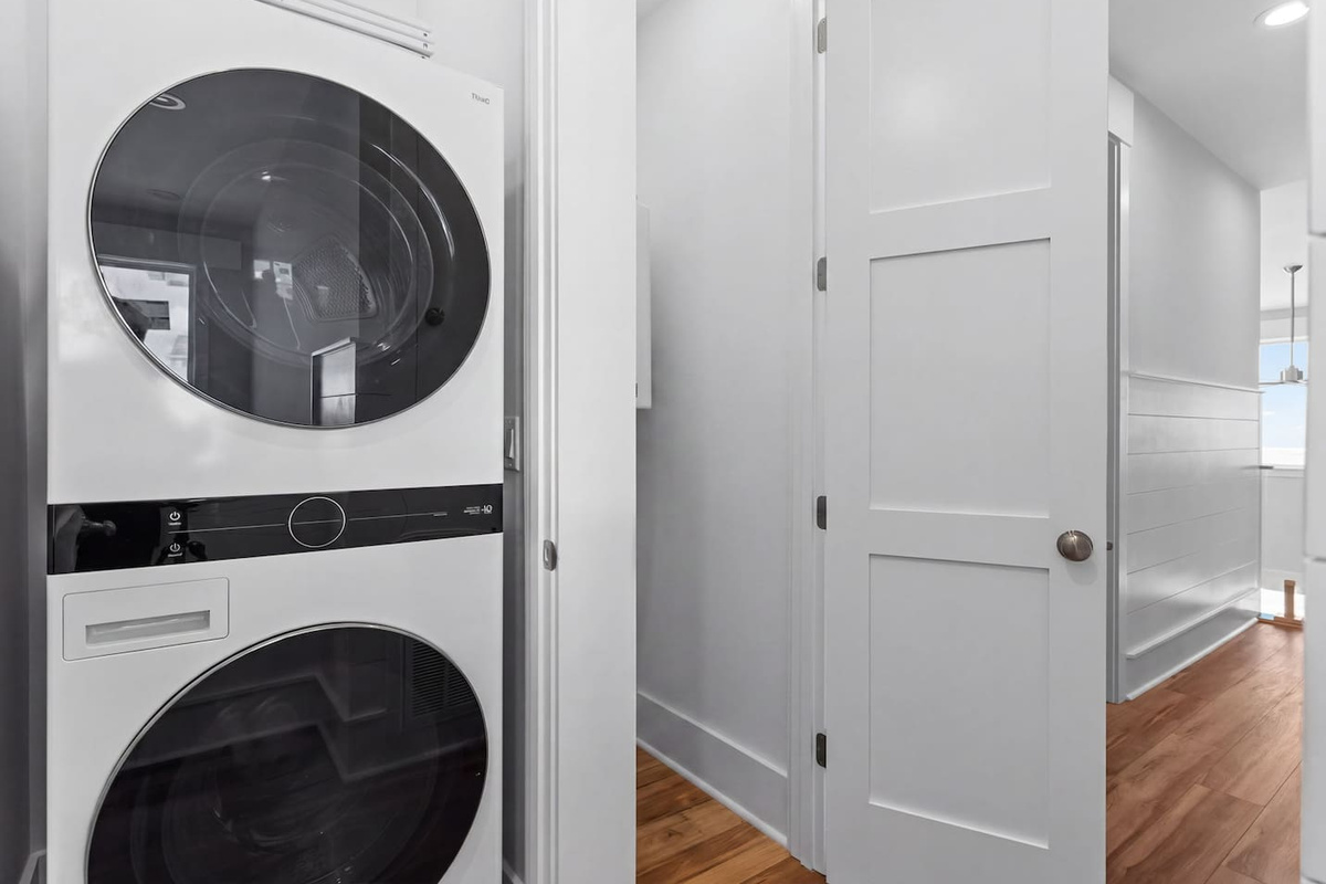 Convenience is built into every level of Zen. Both floors feature washers and dryers available for guest use, along with laundry detergent pods, dryer sheets, an iron, ironing board, & cleaning essentials—so you can enjoy a more effortless stay.