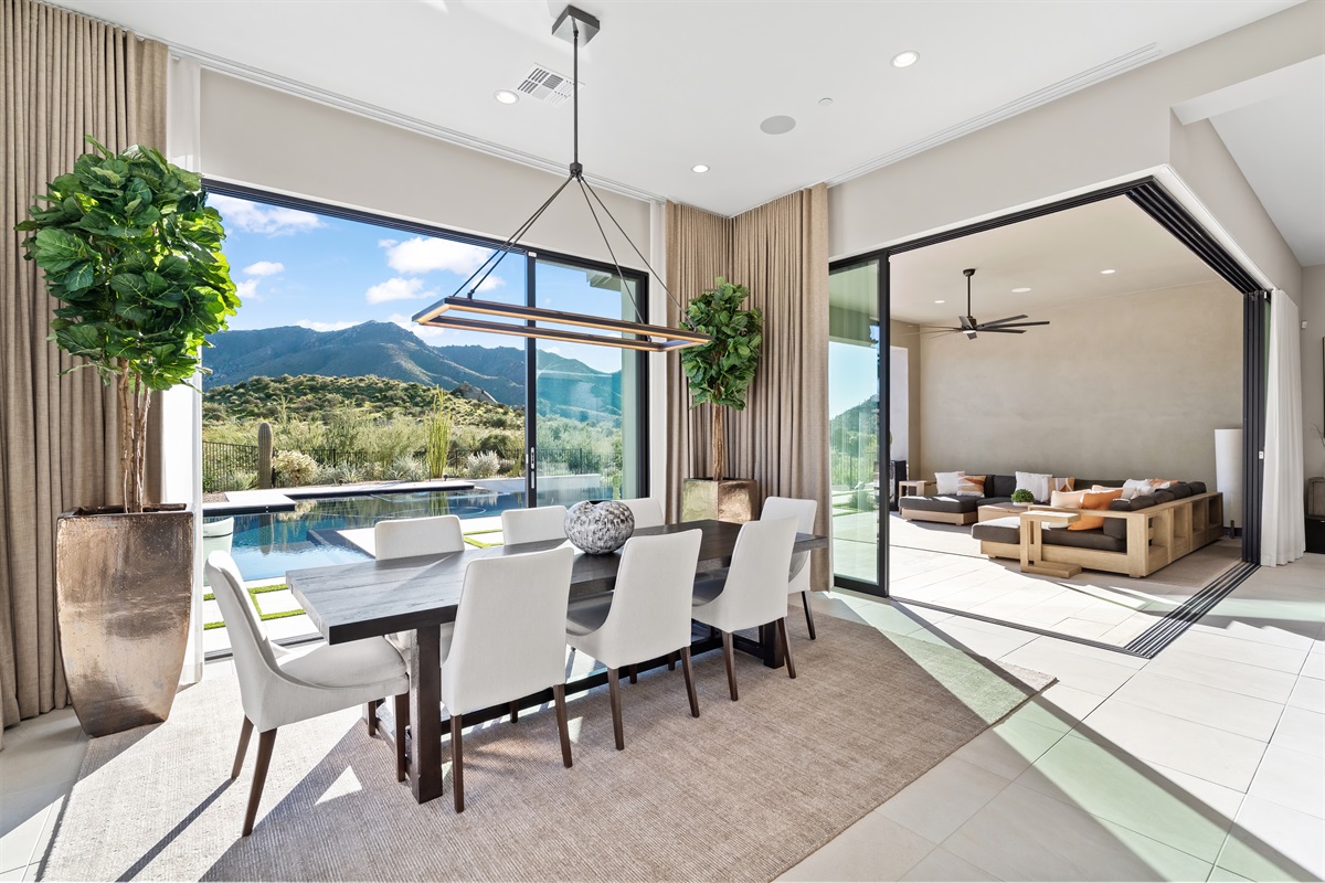 Indulge in seamless luxury where gourmet dining meets poolside paradise. Your ultimate open-concept desert escape awaits.  as