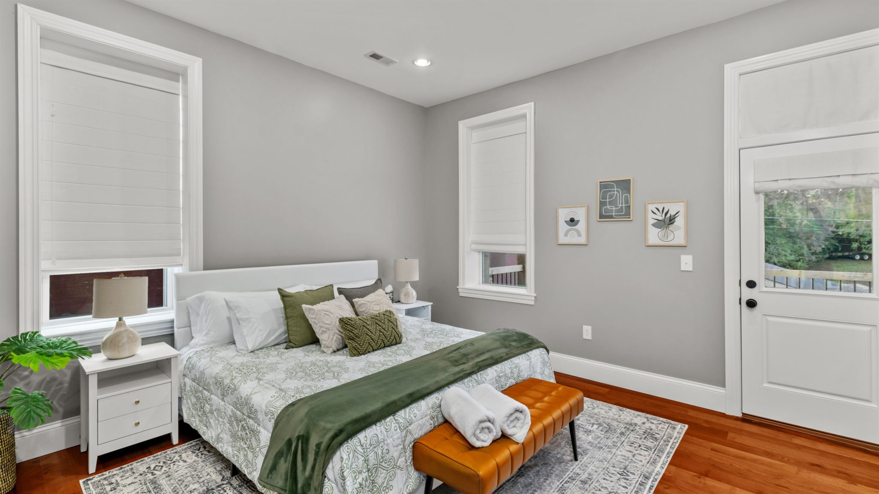 Master bedroom beautifully appointed with King size bed.