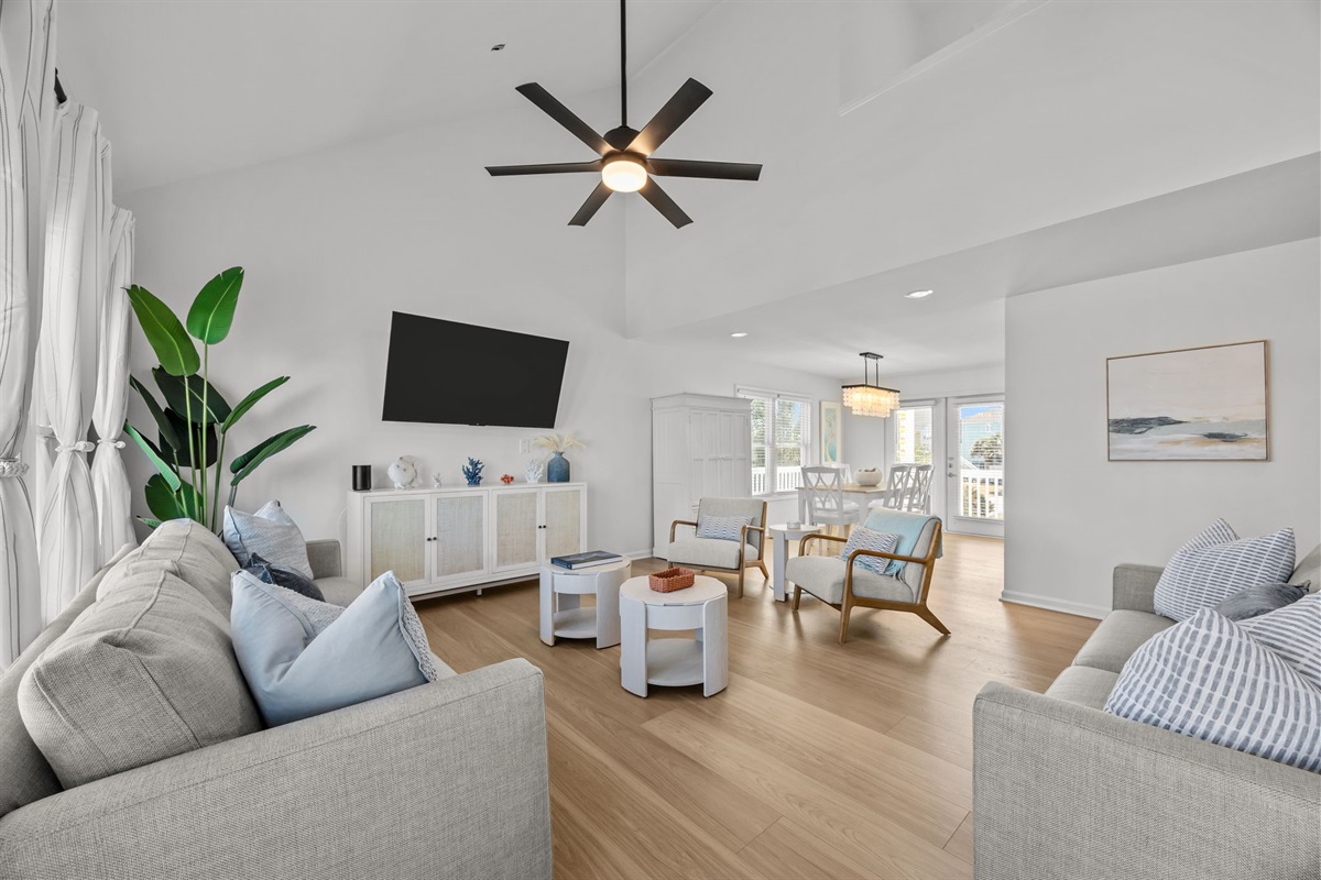 Bright and cozy living room perfect for family movie nights